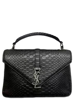 Like NEW! YSL Saint Laurent Calfskin Python Embossed Medium College Bag Black